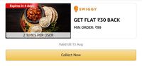 Swiggy - GET FLAT ₹30 BACK MIN ORDER: ₹99 (Twice via Amazon pay)