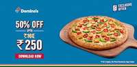 Get 50% off upto 250₹ on ur 1st App Order on Domino's (New User)