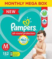 Pampers All round Protection Pants, Medium size baby diapers (MD) 152 Count, Anti Rash diapers, Lotion with Aloe Vera