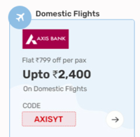 Yatra Anniversary Sale for Axis Bank Debit & Credit card users - Upto 25% off in domestic flights, international flights, Domestic Hotels & Buses