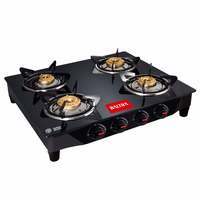 Baltra Glimmer Glass Top Gas Stove 4 Brass Burner Manual Ignition, Black (ISI Certified 1year warranty with Doorstep Service)