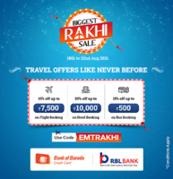 EaseMyTrip Travel - Biggest Rakhi Sale - Upto 20% off on hotels, flights and buses for Bank of Baroda Credit card users and RBL Bank Credit and Debit card users