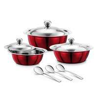 JENSONS Stainless Steel Basics 3Pcs Handi Set with 3Pcs Service Spoon-Red