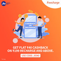 Flat 40 cashback on Jio recharge of 199 & above