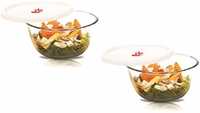 Signoraware Mixing Borosilicate Glass Bowl Set of 2 with LIDS, (1000ml+1000ml) Transparent

