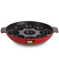 Blueberry's Nonstick 9 Cavity Appam Patra Paddu Paniyarakkal Maker Chatty Paniyaram Pan Ponganal Baati Baking Pot (Red)