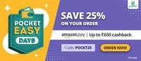 pharmeasy save 25% on pocket easy days (default 15%+extra 10% cashback ( User Specific) 