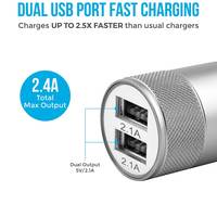 Ambrane 2.4A Dual Port Car Charger for All Smartphones + Free Micro USB Cable (ACC-74-M, Black & Silver)

