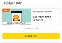 100% upto 20 Cashback on Recharge/Bill Payment using Amazon Upi (Acc Specific)