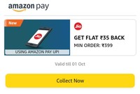 Amazon - 35 Cashback On Min Jio Recharge Of 399 Using Amazon Upi