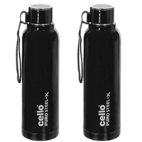 Cello Puro Steel-X Benz Water Bottle with Inner Steel and Outer Plastic, 900 ml, Set of 2(Black)