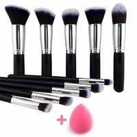 URBANMAC 10 Pieces Makeup Brushes Set Tool Pro Foundation Eyeliner Eyeshadow (Black) with Sponge Puff (Colour May Vary)

