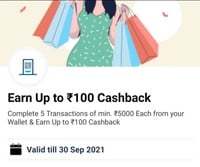 pay from paytm wallet 5k+rs , 5 times and get 100 cashback (5×20)(user specific)