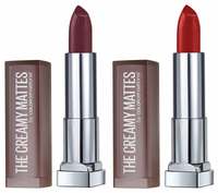 Maybelline New York Color Sensational Creamy Matte Lipstick, 696 Burgundy Blush, 3.9g and Maybelline New York Color Sensational Creamy Matte Lipstick, 634 Bold Crimson, 3.9g