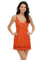 100 Coupon - Clovia Women's Sexy Ruffled Babydoll in Rust Orange