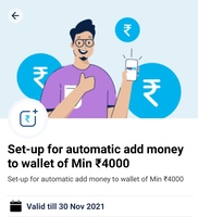 Paytm Set-up for automatic add money to wallet of min ₹4000 and get Flat 2000 Cashback Points [User Specific]