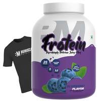 Bigmuscles Nutrition Frotein 26g Refreshing Blueberry Flavored Hydrolysed Whey Protein Isolate[59 Servings, 2 kg] with Free T-Shirt | 15g EAA, 0g Sugar
