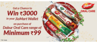 Buy any Dabur oral care product worth Rs 99 or more and get a chance to win Rs 3000 in your Jio mart wallet