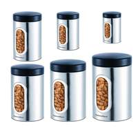 Signoraware Modular Steel Container (Window Round) Matte, Set of 6, 350ml+ 550ml+950ml+1400ml+1800ml+2300ml, Silver