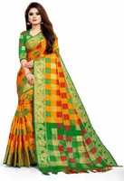 Woven, Floral Print, Embellished Fashion Poly Silk, Lycra Blend Saree  (Orange)