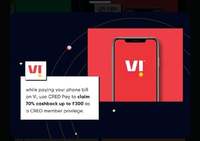 Cred Pay 70% cashback on Vodafone (Vi) recharge and bills