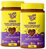 Yogabar Crunchy Peanut Butter (Buy 1 Get 1 Free) | Dark Chocolate Peanut Butter with High Protein & Anti-Oxidants | Creamy, Crunchy & Chocolatey | Non GMO Vegan Peanut Butter - 1kg Each . Apply coupon
