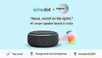 Echo Dot (3rd Gen, Black) + Wipro 9W LED Smart Color Bulb combo - Works with Alexa - Smart Home starter kit