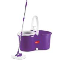 Pigeon Enjoy Spin Mop with 360 Degree Rotating PVC Magic Mop Set for Wet and Dry Floor/Wall (Lavender, 2 refills)