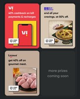 VI - 40% upto 150 for 10k Cred Coins
EatSure - 50% upto 125 for 1k Cred Coins
Licious - 40% upto 200 for 1k Cred Coins 