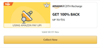 100% upto Rs 35 Cashback On DTH Using Amazon UPI 