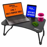 Gizga Essentials Multi-Purpose Portable & Foldable Wooden Desk for Bed Tray, Laptop Table, Study Table (Black) 