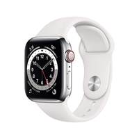 New Apple Watch Series 6 (GPS + Cellular, 40mm) - Silver Stainless Steel Case with White Sport Band (Lowest)
