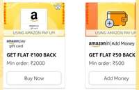 Amazon Gift Card :  Get 100 cashback on 2000 Gift card Purchase UPI | Get 50 Cashback on 500 Add money