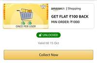Flat Rs100 Cashback on Minimum order of Rs1000 at Amazon (User-specific) 