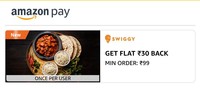 Amazon Pay - Swiggy flat  Rs 30 cashback on Min order of Rs 99 [ New Offer 9th October ]
