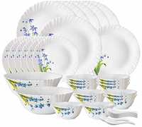 Larah by Borosil Lavender Opalware Dinner Set, 35 Pcs, White
