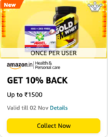 GET 10% BACK UP TO ₹1500 on Health and personal care. User specific and once per user