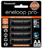 Panasonic eneloop Pro AA Ni-MH Rechargeable Battery with 2550 mAh Capacity - Pack of 4