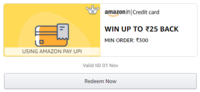 Amazon Credit Card Bill Payment WIN UP TO ₹25 BACK MIN ORDER: ₹300 [User Specific]
