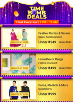 Flipkart Time Bomb Deals - 21st Oct (4pm to 7pm) Festive Kurtas & Sarees Under Rs.249 