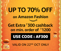 Get flat Rs 300 cashback on min order of 1200 on Fashion + Extra Upto Rs. 200 cashback (Only Today)