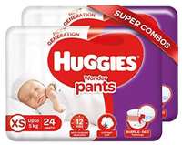 Deal of the day: Huggies Wonder Pants Extra Small / New Born (XS / NB) Size Diaper Pants Combo Pack of 2, 24 Count, With Bubble Bed Technology For Comfort 