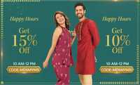 Myntra Happy Hours Get Extra 15% off on Minimum Purchase of Rs.2799 (10-12PM)