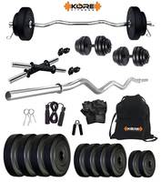 Kore PVC 10-30 Kg Home Gym Set with One 3 Ft Curl and One Pair Dumbbell Rods with Gym Accessories