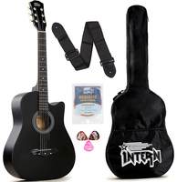 Intern INT-38C Acoustic Guitar Kit, With Bag, Strings, Pick And Strap, Black

