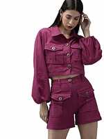THE DRY STATE Women Corduroy Italian Plum Color Solid Above Knee Length Shorts


