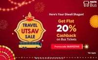 Paytm Travel Utsav Sale - Get FLAT 20% cashback upto Rs.100 on Bus Ticket Booking