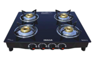 Inalsa Dazzle Open Glass Top 4 Burner Gas Stove, Manual Ignition, Black
