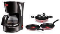 [Rs.200 cb + Rupay Card ] Pigeon Aluminium Non-Stick Cookware Set, Coffee Maker