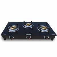 Inalsa Dazzle Glass Top, Open 3 Burner Gas Stove with Rust Proof Powder Coated Body, Black